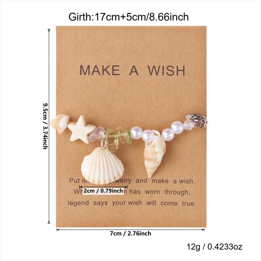 Handmade Natural Shell Starfish Beads Bracelets with a Wish Card Bohemia Sweet Seashell Conch Pearl Charm Bracelets for Women Boho Sea Themed Summer Beach Surfer Vacation Jewelry Gifts - style: StyleH