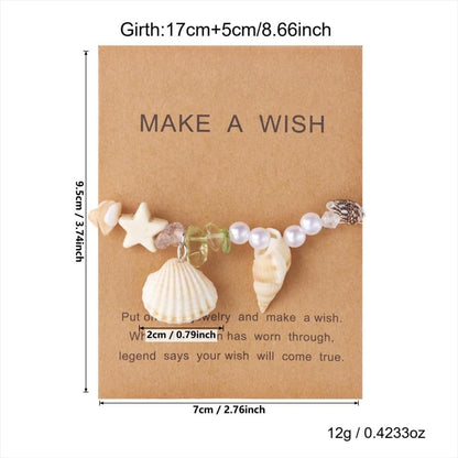 Handmade Natural Shell Starfish Beads Bracelets with a Wish Card Bohemia Sweet Seashell Conch Pearl Charm Bracelets for Women Boho Sea Themed Summer Beach Surfer Vacation Jewelry Gifts - style: StyleH