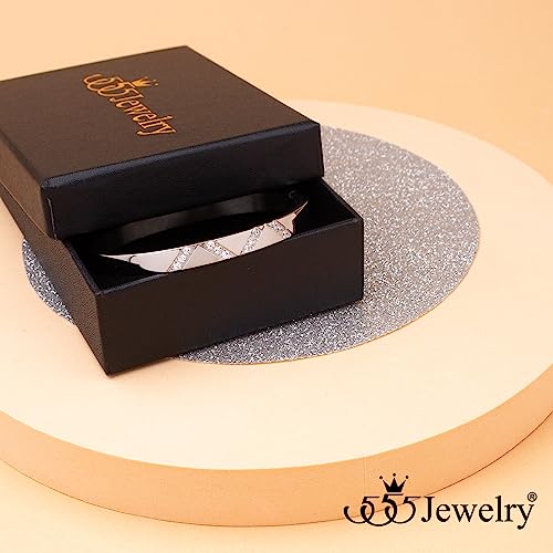 555Jewelry Womens Sparkling Cubic Zirconia Secure Hinge Lock Bangle Stainless Steel Bracelet - color: Silver Style 2