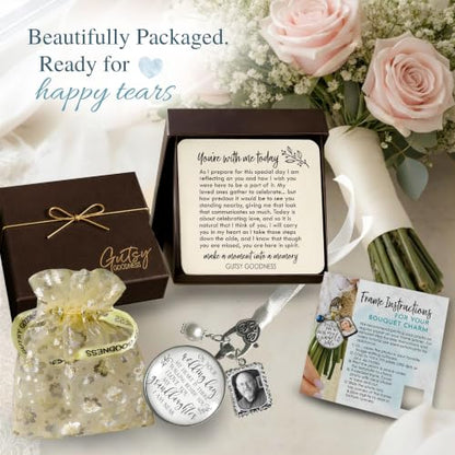 Bouquet Charm On Your Wedding Day Memorial Honoring Mom Dad Grandma Grandpa Meaningful Bridal Floral Jewelry Silver Finish Pendant Bride's Flowers Photo Frames Parent Grandparent - color: White Bead, style: My Granddaughter | 1 Frame