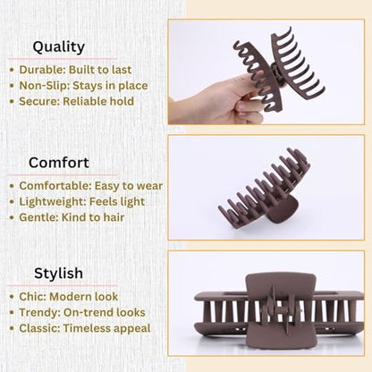 Brown Hair Clips for Women - 8 Pack 4.3 Inch Large Matte Banana Claw Clips for Women Thin Thick Curly Hair, Big Strong Hold jaw - color: Dark brown