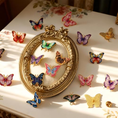 30/60 Pcs Cute Enamel Pins Bulk Plant Flower Animal Halloween Gothic Fall Pumpkin Cartoon Lapel Pin Brooches Jewelry Gift for Backpack Clothes Hats Accessories - style: Butterfly