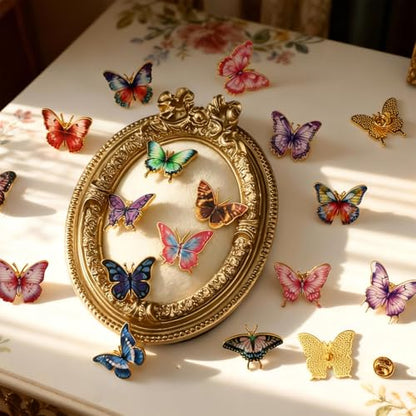 30/60 Pcs Cute Enamel Pins Bulk Plant Flower Animal Halloween Gothic Fall Pumpkin Cartoon Lapel Pin Brooches Jewelry Gift for Backpack Clothes Hats Accessories - style: Butterfly