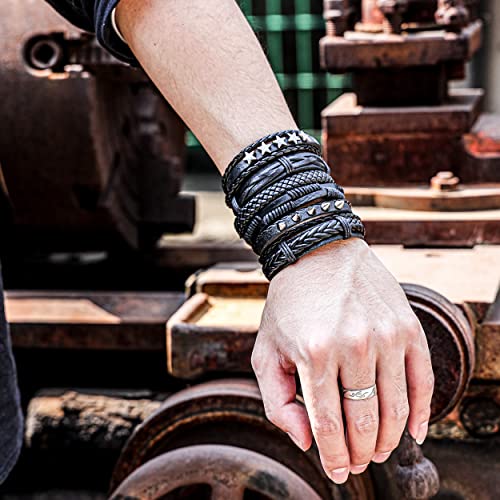 6-12PCS Braided Faux Leather Bracelet Punk Cuff Wrap Bracelets for Men Women Adjustable - color: B:6pcs