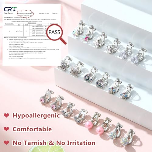 FASACCO 8-10Pairs Clip on Earrings for Women Girls Colorful Crystal Non-Piercied Earrings Cute Flower Heart Butterfly Pearl Clip-on Earrings Over 3 Years Old - style: 10Pairs Coloful
