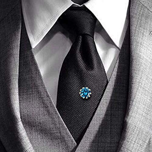 HAWSON Mens Tie Tack with Chain Round Crystal Wedding Business Accessories - color: Gold + Blue Zircon