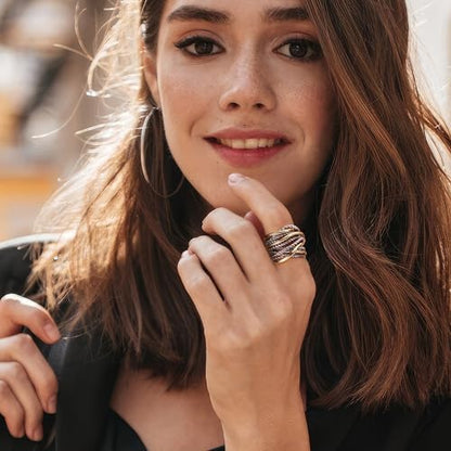 Mytys Wide Band Rings Twisted Rope Ring Two-Tone Mixed Metal Braided Statement Rings Fashion Jewelry for Women - color: Gold and silver