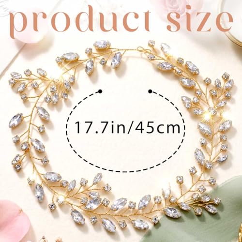 Gold Rhinestone Wedding Hair Vine Bridal Hair Accessories Crystal Hairpieces for Women(Gold) - color: gold