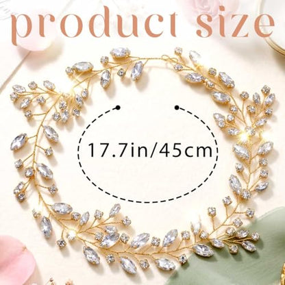 Gold Rhinestone Wedding Hair Vine Bridal Hair Accessories Crystal Hairpieces for Women(Gold) - color: gold