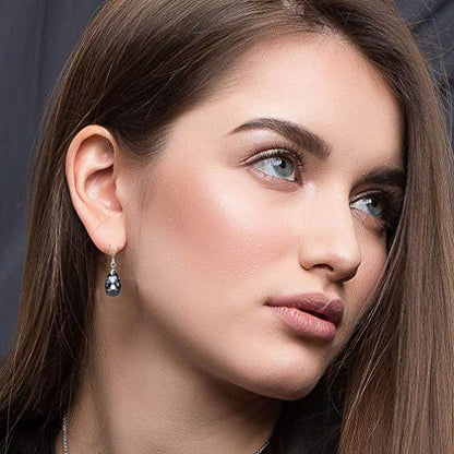 Austrian Crystal Teardrop Drop Earrings for Women, French Hook | 925 Sterling Silver Hook, Crystal Dangle Earrings, Sparkly Teardrop Stone, Lightweight Feel, Day-To-Evening Wear - color: Grey-Black