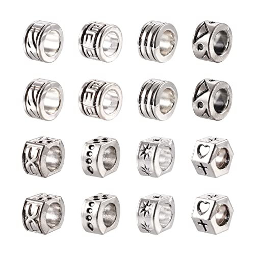 Craftdady 80Pcs Tibetan Alloy Rondelle Column Beads 8 Styles Large Hole Retreo Metal Flat Round European Beads for Jewelry Crafts Making, Hole: 5-6mm - color: Antique Silver, Rondelle Column
