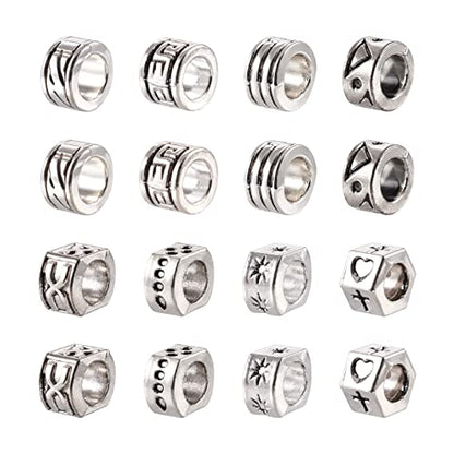 Craftdady 80Pcs Tibetan Alloy Rondelle Column Beads 8 Styles Large Hole Retreo Metal Flat Round European Beads for Jewelry Crafts Making, Hole: 5-6mm - color: Antique Silver, Rondelle Column