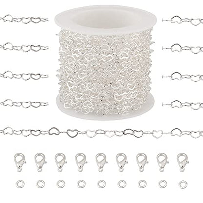 KISSITTY 16.4 Feet 18K Platinum Gold Plated Necklace Chains for Jewelry Making Heart Link Chain with Jump Rings Lobster Clasps for Women Bracelet Earring Making Repair 3.5mm Width