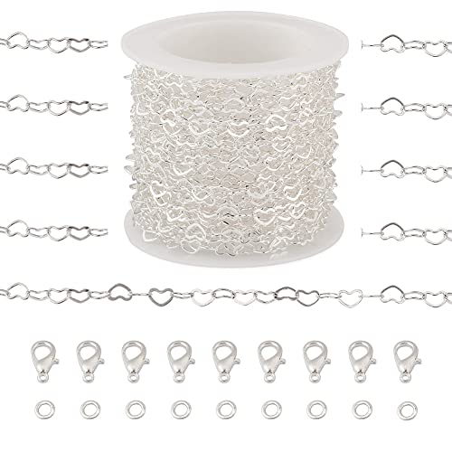 KISSITTY 16.4 Feet 18K Platinum Gold Plated Necklace Chains for Jewelry Making Heart Link Chain with Jump Rings Lobster Clasps for Women Bracelet Earring Making Repair 3.5mm Width