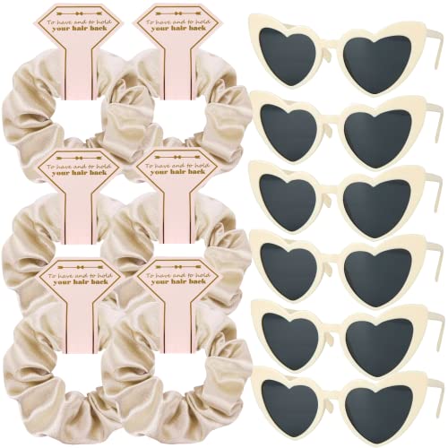 Satin Bridesmaid Scrunchies Bachelorette Hair Ties Set of 6 sunglasses Bridal Shower No Damage Hairties ideas Gift for Wedding Party Favors Bridesmaid Proposal Gifts (Champagne) - color: 6pcs Champagne