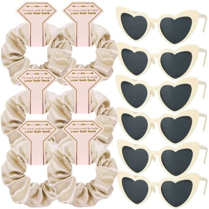 Satin Bridesmaid Scrunchies Bachelorette Hair Ties Set of 6 sunglasses Bridal Shower No Damage Hairties ideas Gift for Wedding Party Favors Bridesmaid Proposal Gifts (Champagne) - color: 6pcs Champagne