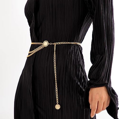 Pirate Waist Chain for Women Multilayer Metal Waist Chain Belt Adjustable Long Belt Body Belly Chain Boho Layered Coin Waist Chain Pirate Costume Women Men Jewellery - style: Style-A