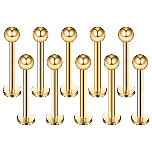 16G 316L Stainless Steel 3mm Ball Labret Monroe Lip Ring Tragus Helix Cartilage Earring Stud Barbell Bar Length 6mm 8mm 10mm 12mm Body Piercing Jewelry - color: Gold, size: 10MM