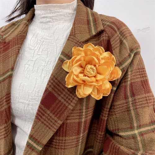 Dainty Fabric Rose Flower Large Brooch Lapel Pins Flower Brooches Pin Classic for Wedding Party Dance Banquet for Women Dress Suit Clothes Accessories Jewelry 100mm - color: Dark yellow