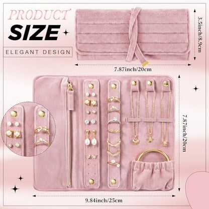Tondiamo 1 Pcs Velvet Jewelry Roll Luxury Travel Jewelry Case for Ring Necklace Earring Bracelet Storage Bag Women Bridesmaid Gift (Pink) - color: Pink