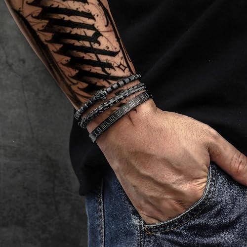 WFYOU 3PCS Stainless Steel Imperial Crown Bracelets for Men Gold Roman Numeral Bangle Bracelet Adjustable Cuff Bracelet Mens Luxury Jewelry Gifts - style: 12:Black-CZ Leopard Head