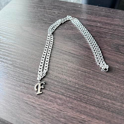 Stainless Steel Initial A-Z Necklace for Men Women,Cuban Chain,Titanium Steel Initial Letter Pendant Charm Necklaces Accessories Jewelry for Woman Man,21 Inch Chain - color: F