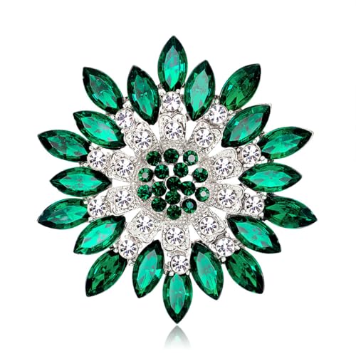 Rhinestone Sunflower Brooch for Women Sparkling Cubic Zirconia Flower Brooch Pin Elegant Large Crystal Floral Lapel Pin Dainty Clothing Hat Bag Accessories Christmas Wedding Bridal Birthday Jewelry - color: Green