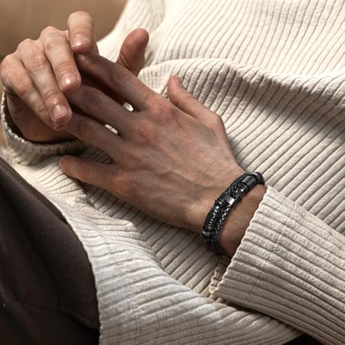 VNOX Men's Inspirational Mantra Engarved Handmade Braided Leather Adjustable Cuff Bangle Bracelet Encouragement Motivational Gift for Men - style: Black-Metal-Bead