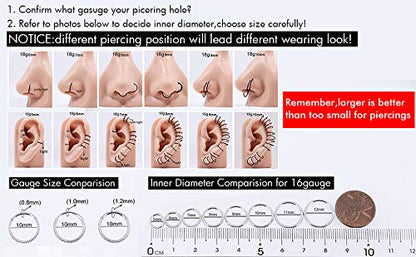 OUFER Gold Hinged Segment Earring Hoop 16G Stainless Steel with Cartilage Earrings Clear CZ Paved Tragus Helix Earrings Cartilage Earring Septum Nose Ring Hoop - color: Gold,18g,11mm