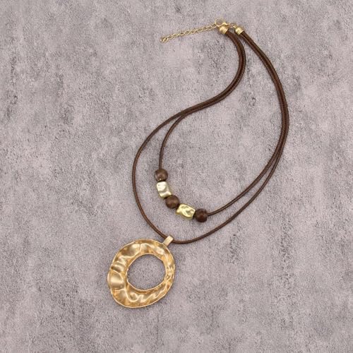 Boho Necklaces for Women Chunky Circle Necklace Bohemian Necklaces | Chunky Boho Necklace for Women Layered Boho Circle Leather Choker Necklace Long Vintage Necklaces Bohemian Jewlery Gifts - style: Large Pendant Necklaces