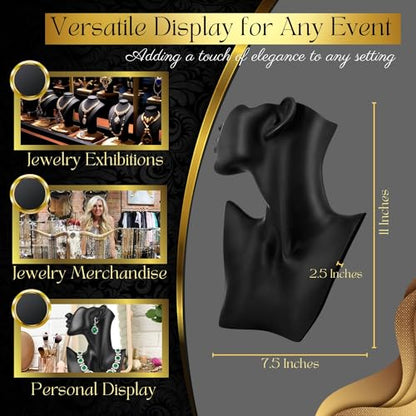 Flexzion Jewelry Bust Display Stand - Black Resin Mannequin Earring Stand for Selling & Displaying - Necklace Bust Display Holder for Show, Boutique, Small Business & Retail | Black resin necklace and earring holder for boutiques, vendor tables, retail di