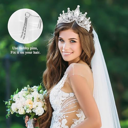 TAROSE Crowns for Women, Queen Crystal Gold Silver Tiaras Goddess Crown | with White Rhinestone and Combs, Wedding Bride Birthday Princess Bridal Shower Hair Accessories for Women - color: 3 A. Silver + White