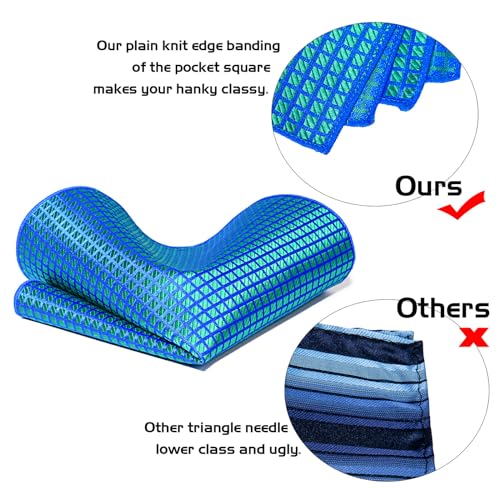 5PCS Mens Silk Tie, Pocket Square, Cufflinks, Drilled Tie Ring and Lapel Pin Set for Wedding Groom Party - color: Teal Tie Set -64