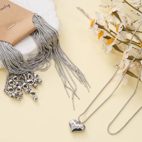 10 Pcs Adjustable Silver Necklace Chains Dainty Box Chain Bulk | 20 Inches Stainless Steel Chain for Jewelry Making with Lobster Clasps for Women - color: Silver Box
