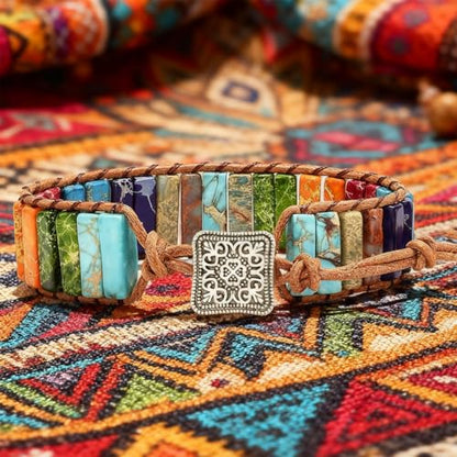 7 Chakra Bracelet Bohemian Handmade Leather Wrap Healing Protection Natural Stone Yoga Beaded Bracelets Boho Friendship Jewelry - color: Chakra #4