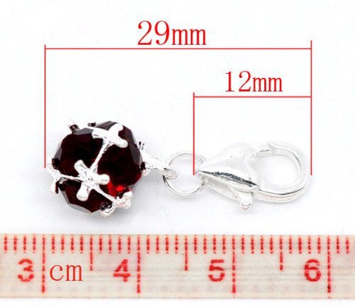 Sexy Sparkles Birthstone Dangle Charm Pendant for European Clip on Charm Jewelry with Lobster Clasp - color: Dark Red - January