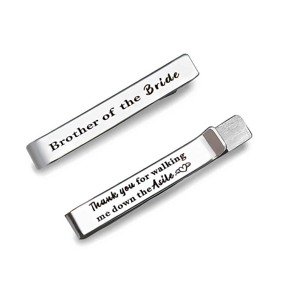 Brother of The Bride Gifts from Brides Sisters Wedding Tie Clip Gifts for Brothers Wedding Bridal Party Gift for Brother Sibling Double Sided Engraved Tie Bar For Bro Cousin