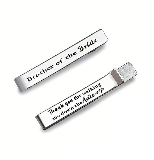 Brother of The Bride Gifts from Brides Sisters Wedding Tie Clip Gifts for Brothers Wedding Bridal Party Gift for Brother Sibling Double Sided Engraved Tie Bar For Bro Cousin