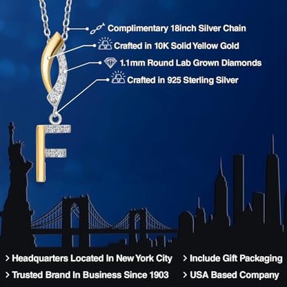 Gem Stone King Initial Pendant Necklace Letter A to Z Alphabet | 10K Yellow Gold and 925 Sterling Silver | White Lab Grown Diamond | Gift Women Mother's Day Wife Mom Girlfriend Anniversary Birthday | - style: Initial F