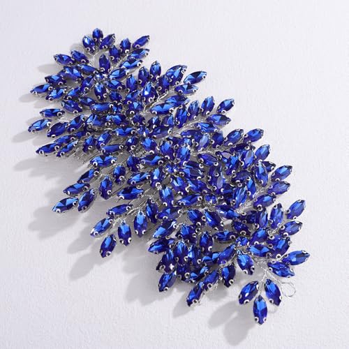 Bridal Rhinestone Hair Comb Large Rhienstone Wedding Headpiece Handmade Crystal Hair Comb for Bride Wedding Hair Accessories for Women (blue) - color: blue
