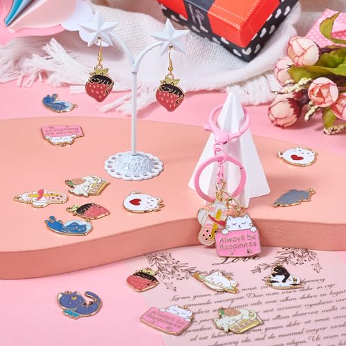 Enamel Cat Charms Alloy Enamel Pendants Cute Animal Pendants Lovely Cute Kitty Charm for Bracelet DIY Necklace Earrings Keychain Dangle Craft Jewelry Making - style: Snack Cat