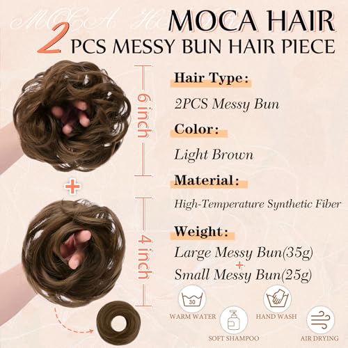 2PCS Messy Bun Hair Pieces Synthetic Hairpieces For Women Light Brown | Messy Bun and Donut Bun in one set for natural-looking volume and elegant updos for every occasion. - color: Light Brown