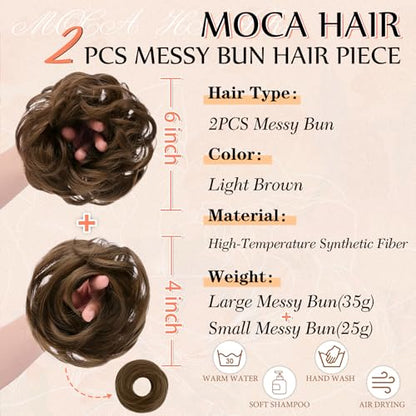 2PCS Messy Bun Hair Pieces Synthetic Hairpieces For Women Light Brown | Messy Bun and Donut Bun in one set for natural-looking volume and elegant updos for every occasion. - color: Light Brown