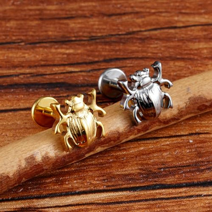 16G 6mm 8mm ASTM F136 Titanium Cartilage Piercing Jewelry Stud for Tragus Helix Conch Flat - color: Beetle - Tit
