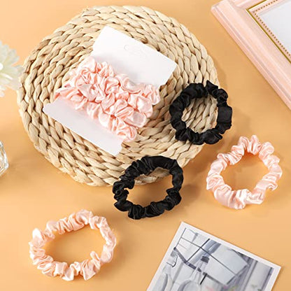 12 Pcs Satin Scrunchies For Women Girls, Silk Hair Ties | Soft Satin Fabric, Gentle Hold, Stretch Elastic Band, 6 Blush + 6 Black, For Daily Wear, Sleep, Parties, Gifting - color: 12Pcs Black+Blush