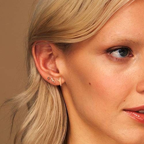 LOYATA Spike Earrings Gold Huggie Hoop Diamond Cubic Zirconia 14K Gold Plated Dainty Small Simple Hypoallergenic Geometric Jewelry Gift for Women - color: Shark Tooth