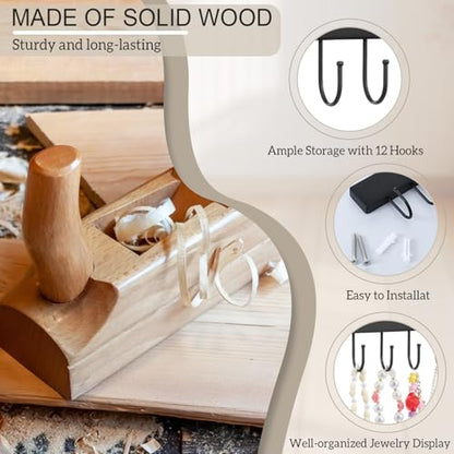 4Pack Necklace Organizer Wall Mount,Jewelry Hanger Wall Organizers | with 48 Hooks, for Necklaces, Bracelets, Earrings, Hanging, Black