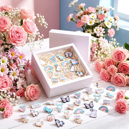 Landical 60 Pcs Transgender Pride Pins Bulk LGBTQ Trans Flag Enamel Lapel Pins for Clothes Ties Bags Hats Accessories Stuff