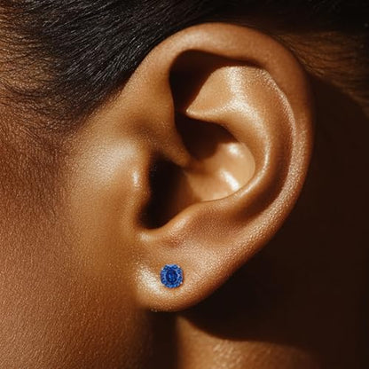 Zircon Flat Back Screw Hypoallergenic Surgical Steel Stud Earrings - color: Gem Blue, size: 1ct - 0.24 Inch (6mm), None Gift Box