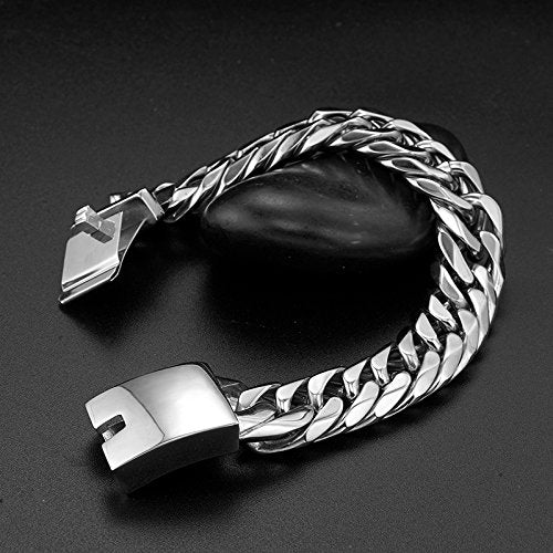 Miami Cuban Link Chain Bracelet 16mm Big Silver White Stainless Steel Curb Bangle for Men